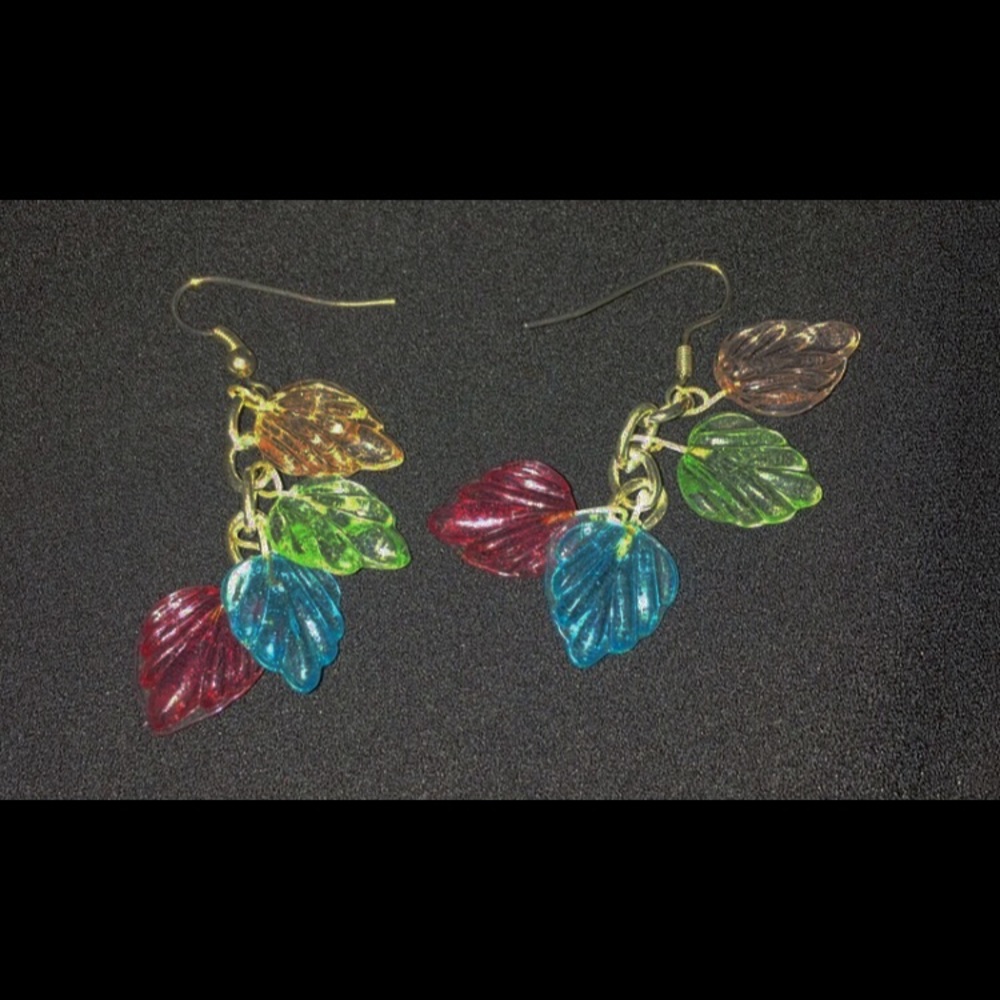 handmade multi colored leaf dangle earrings